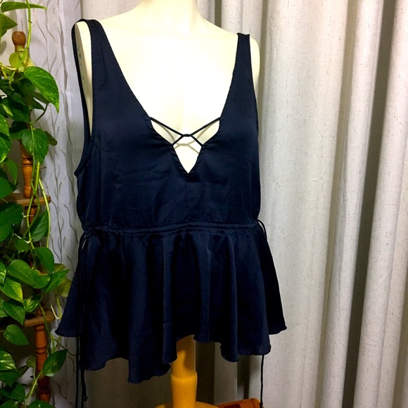Free People Ruffle Drawstrings Cami, Blue Small - Picture 9 of 10